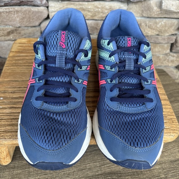 Asics Gel Contend 6 Running Shoes Sneakers 1012A570 Blue With Neon Pink 10 Women - Picture 1 of 7